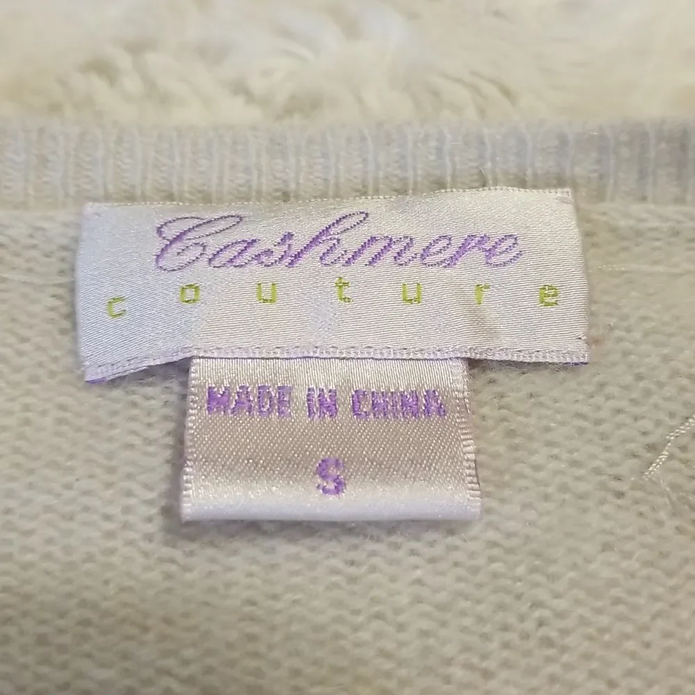 Cashmere Couture Knit Sweater Womens Small Gray Embroidered Embellished Paisley